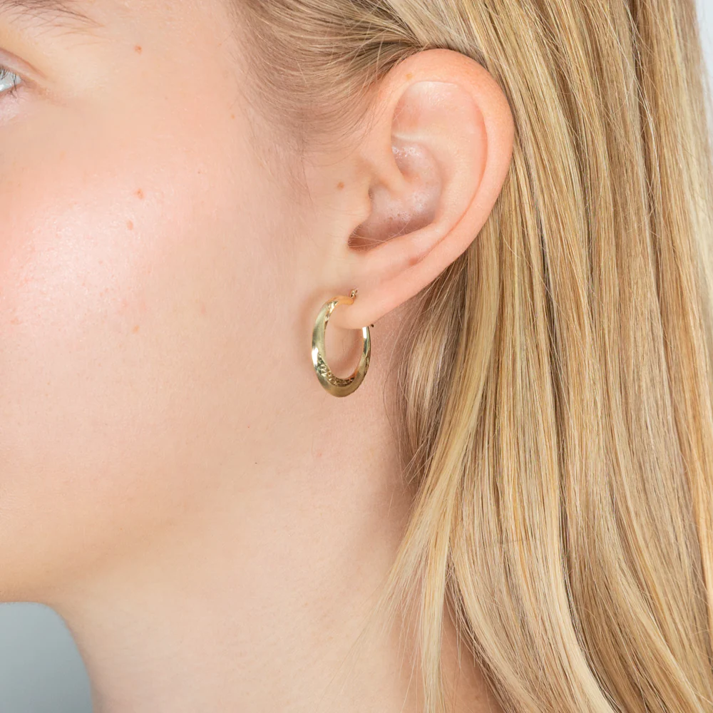 9ct Yellow Gold 15mm Creole With Diamond Cut Pattern Earrings - Image 2