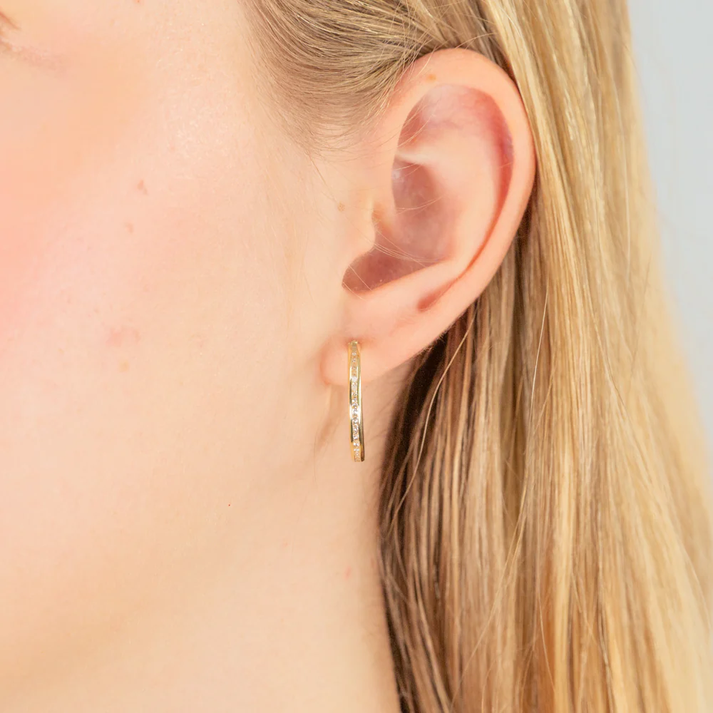 9ct Yellow Gold 15mm Cubic Zirconia Hoop Earrings - Image 2