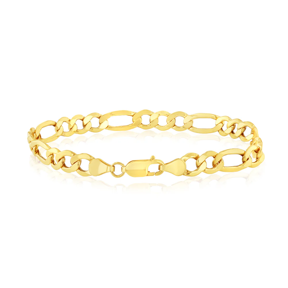 9ct Yellow Gold 170 Gauge Diamond Cut 1:3 Figaro 23cm Bracelet - Image 3