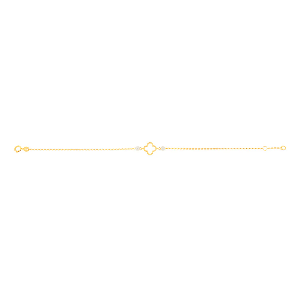9ct Yellow Gold 19.10cm Leaf Clover and Pearl Bracelet - Image 2