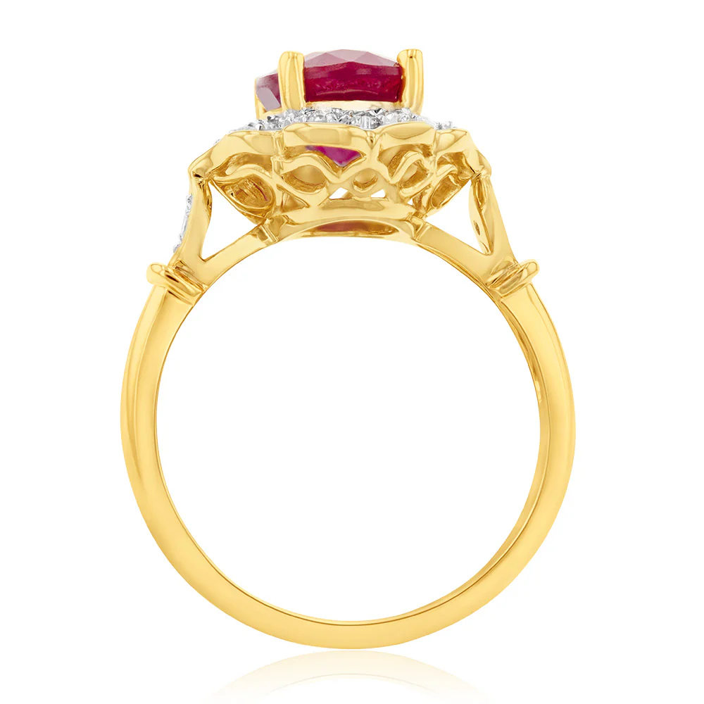 9ct Yellow Gold 2.70ct Natural Enhanced Ruby and Diamond Ring - Image 2