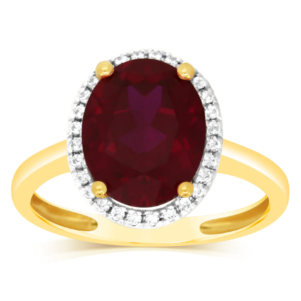 9ct Yellow Gold 2.9 Carat Created Ruby 28Cubic Zirconia Ring - Image 2