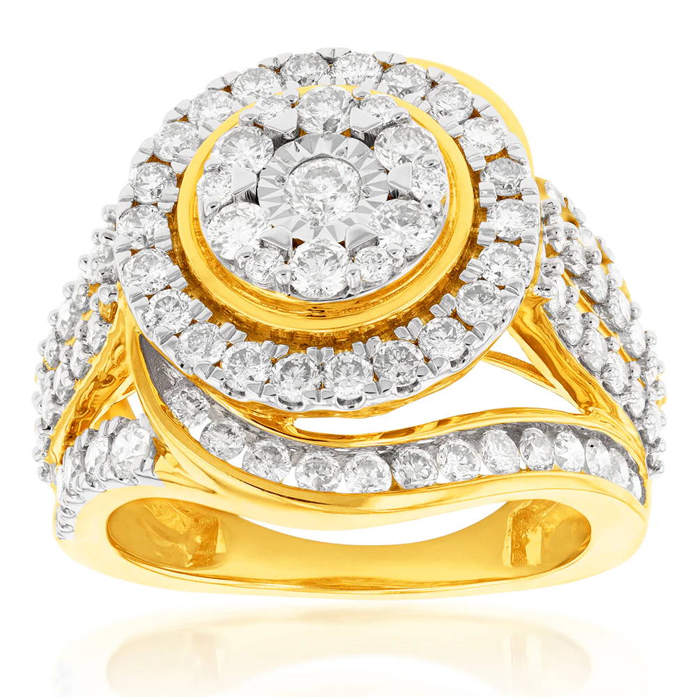 9ct Yellow Gold 2 Carat Diamond Ring with 99 Brilliant Cut Diamonds - Image 2