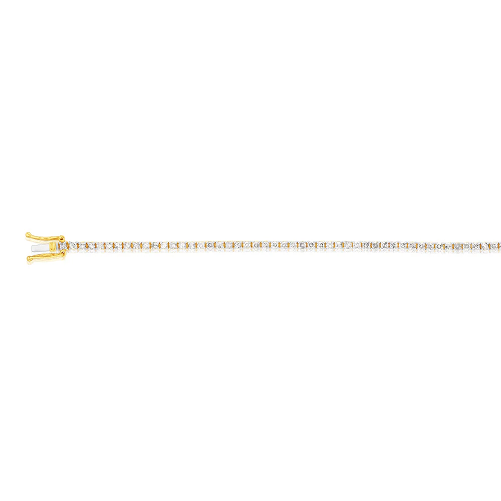 9ct Yellow Gold 2 Carat Diamond Tennis Bracelet with 82 Brilliant Diamonds - Image 2