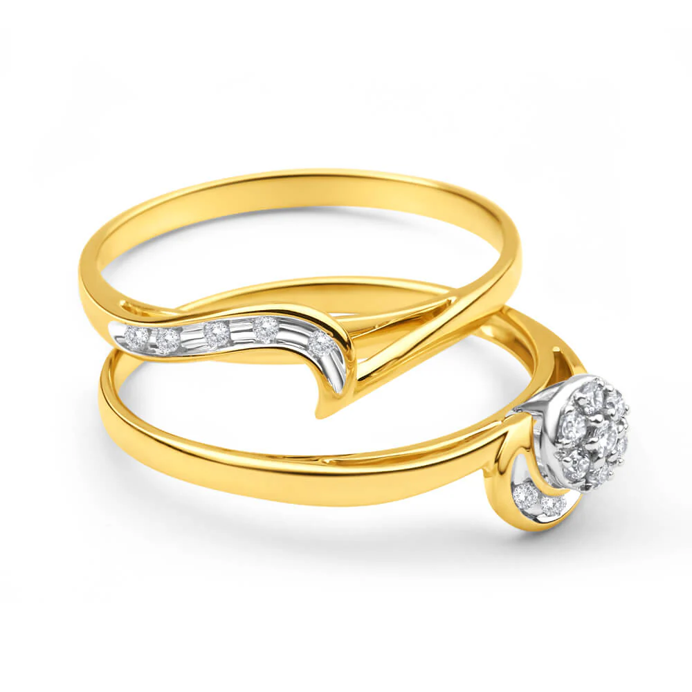 9ct Yellow Gold 2 Ring Bridal Set With 0.15 Carats Of Light Champagne Diamonds - Image 2
