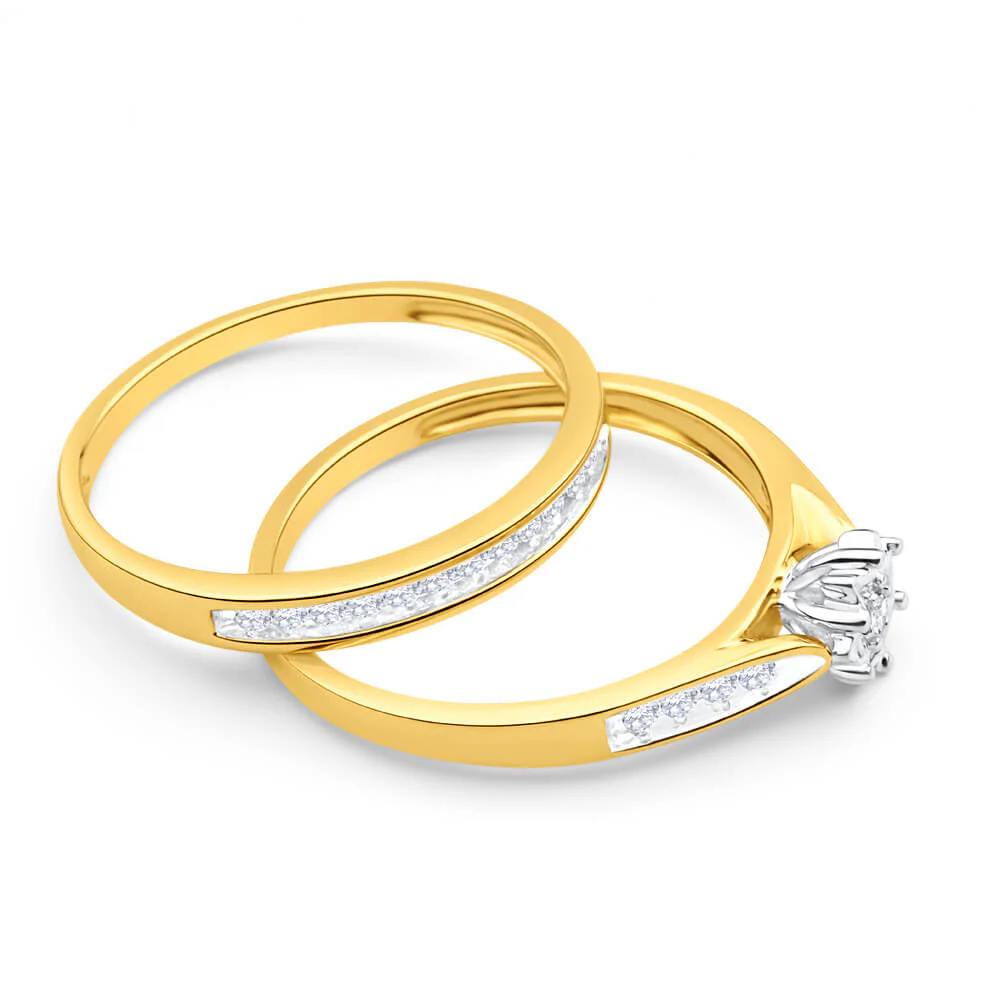 9ct Yellow Gold 2 Ring Bridal Set With 1/4 Carats Of Channel Set Diamonds - Image 2