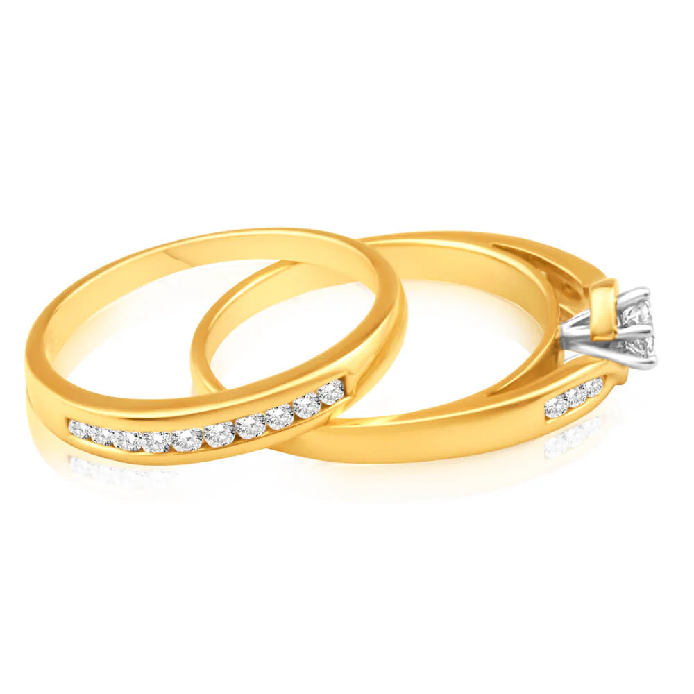 9ct Yellow Gold 2 Ring Bridal Set With 16 Diamonds Totalling 0.5 Carats - Image 2