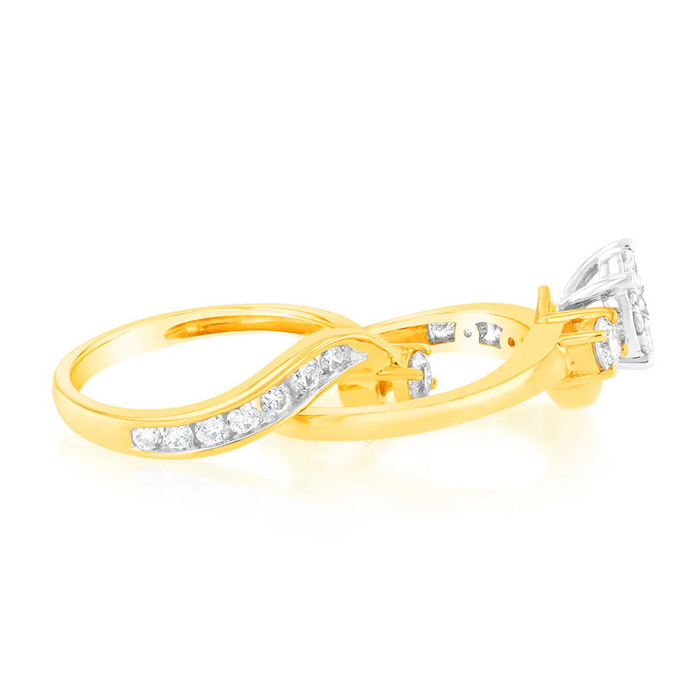 9ct Yellow Gold 2 Ring Bridal Set With 25 Diamonds Totalling 1 Carat - Image 2