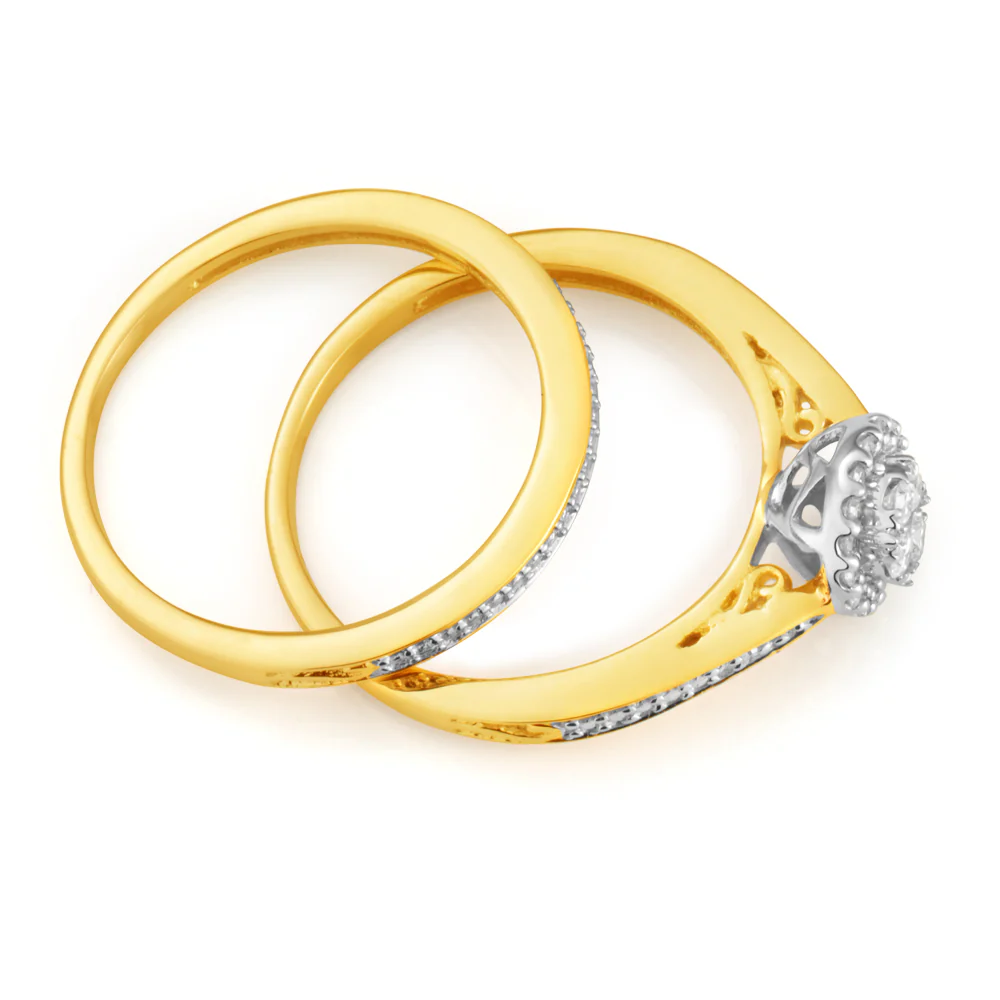 9ct Yellow Gold 2-Ring Diamond Bridal set with 1/5 Carat of Diamonds - Image 2