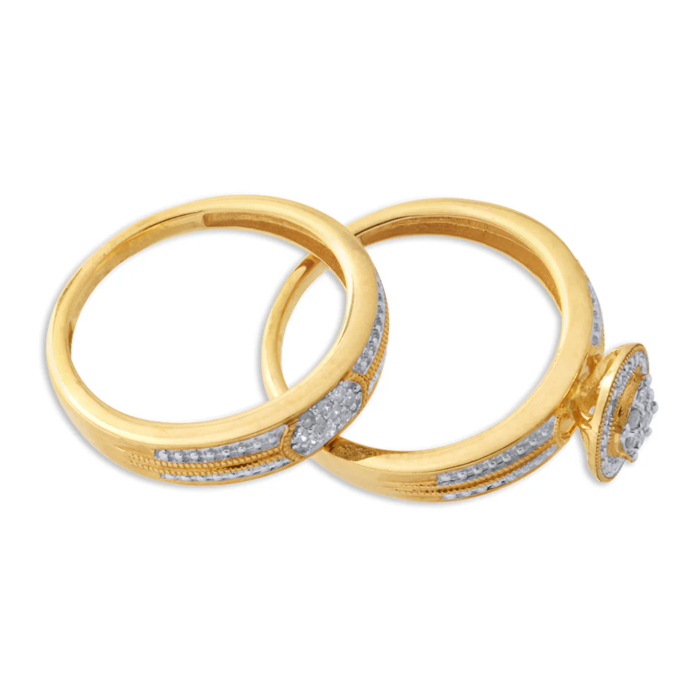 9ct Yellow Gold 2-Ring Diamond Bridal set with 17 Diamonds - Image 2