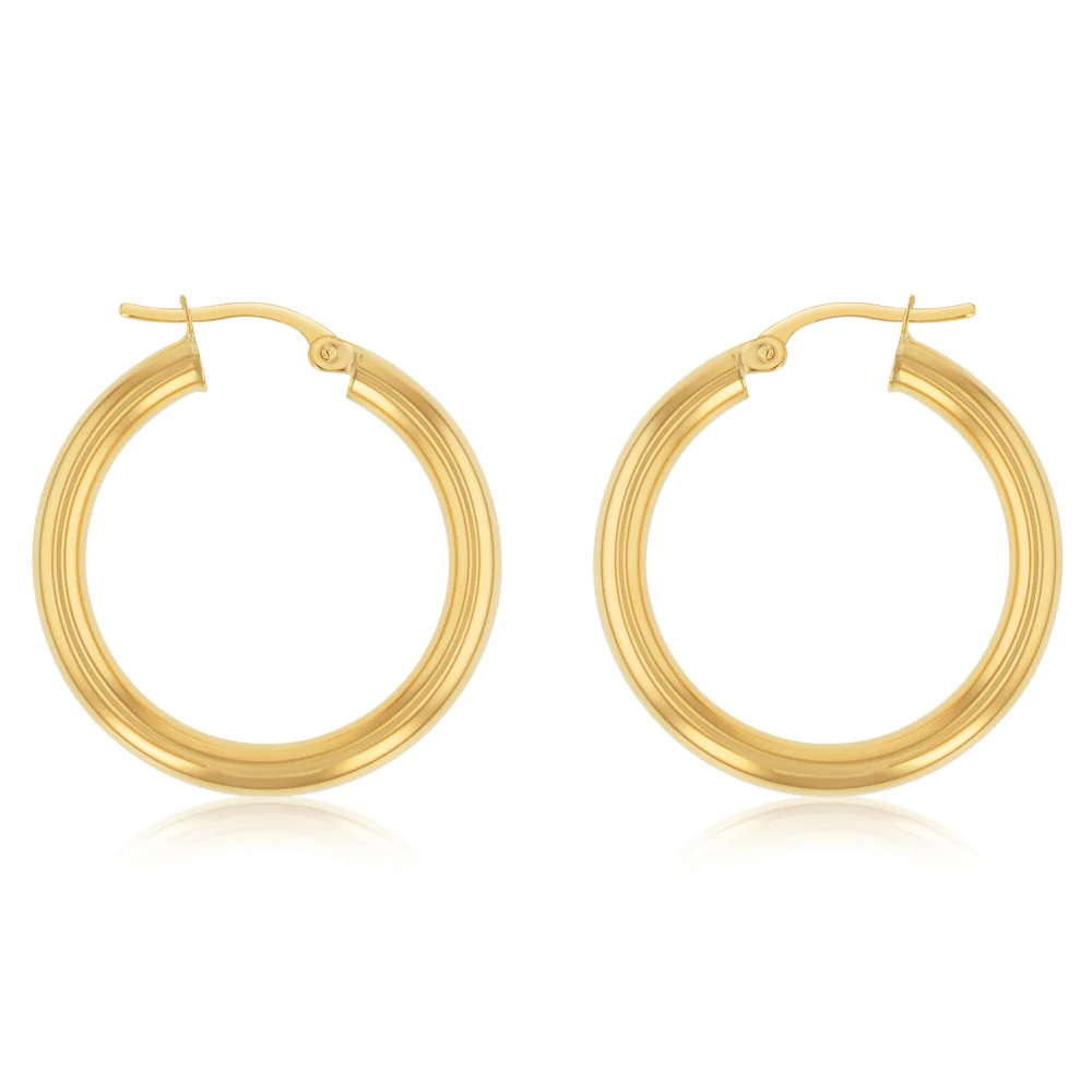 9ct Yellow Gold 20mm Plain Hoop Earring - Image 2