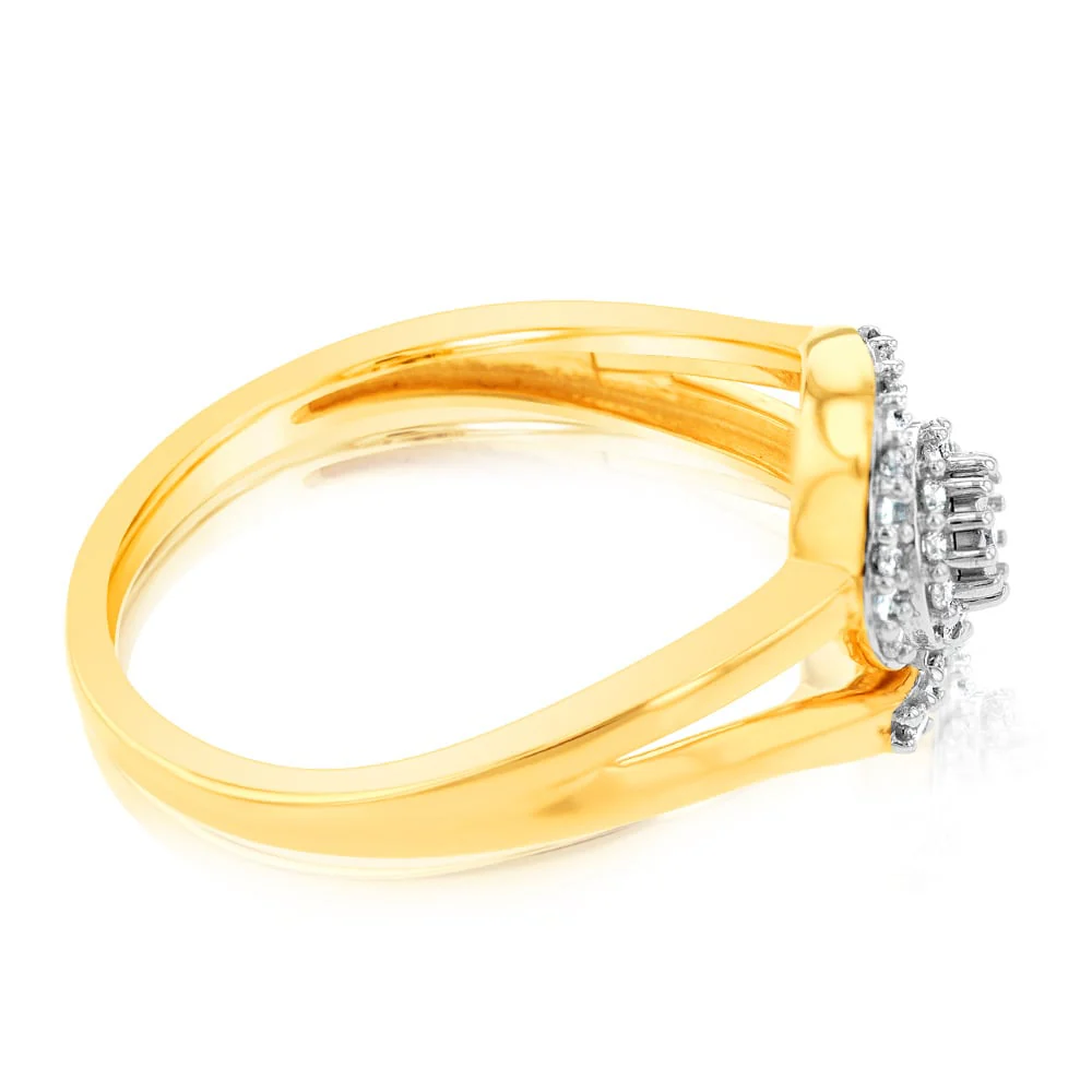 9ct Yellow Gold 23 Diamonds Swirl Ring - Image 2