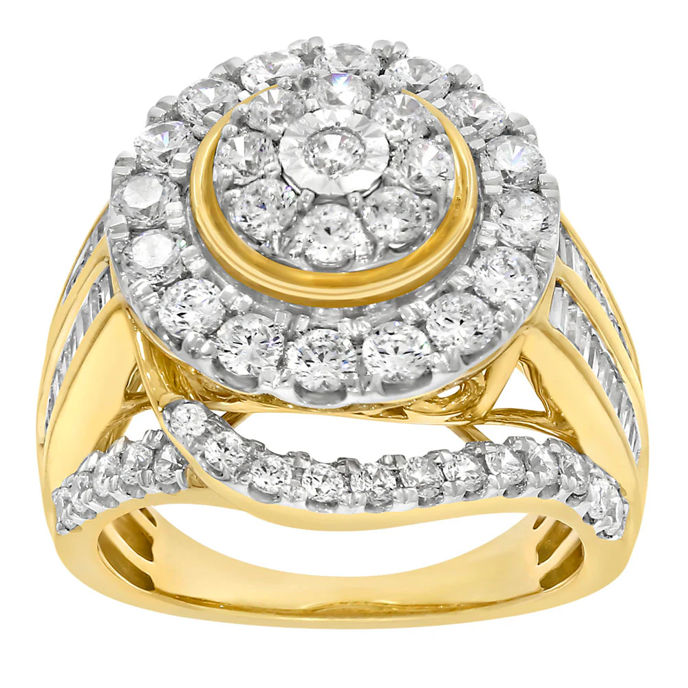 9ct Yellow Gold 3.05 Carat Diamond Ring with Brilliant and Tapered Baguette Diamonds - Image 2