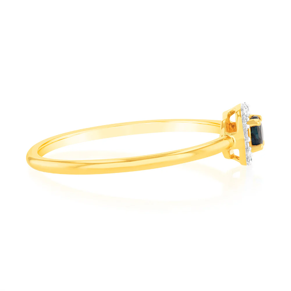9ct Yellow Gold 3.0mm Sapphire Ring in 14 Diamonds - Image 2