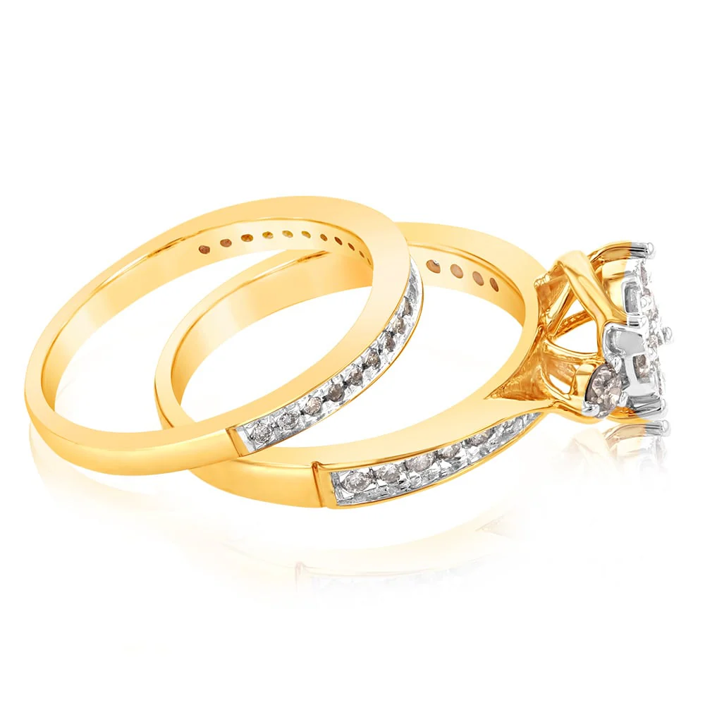 9ct Yellow Gold 3/5 Carat Diamond Bridal Ring Set - Image 2