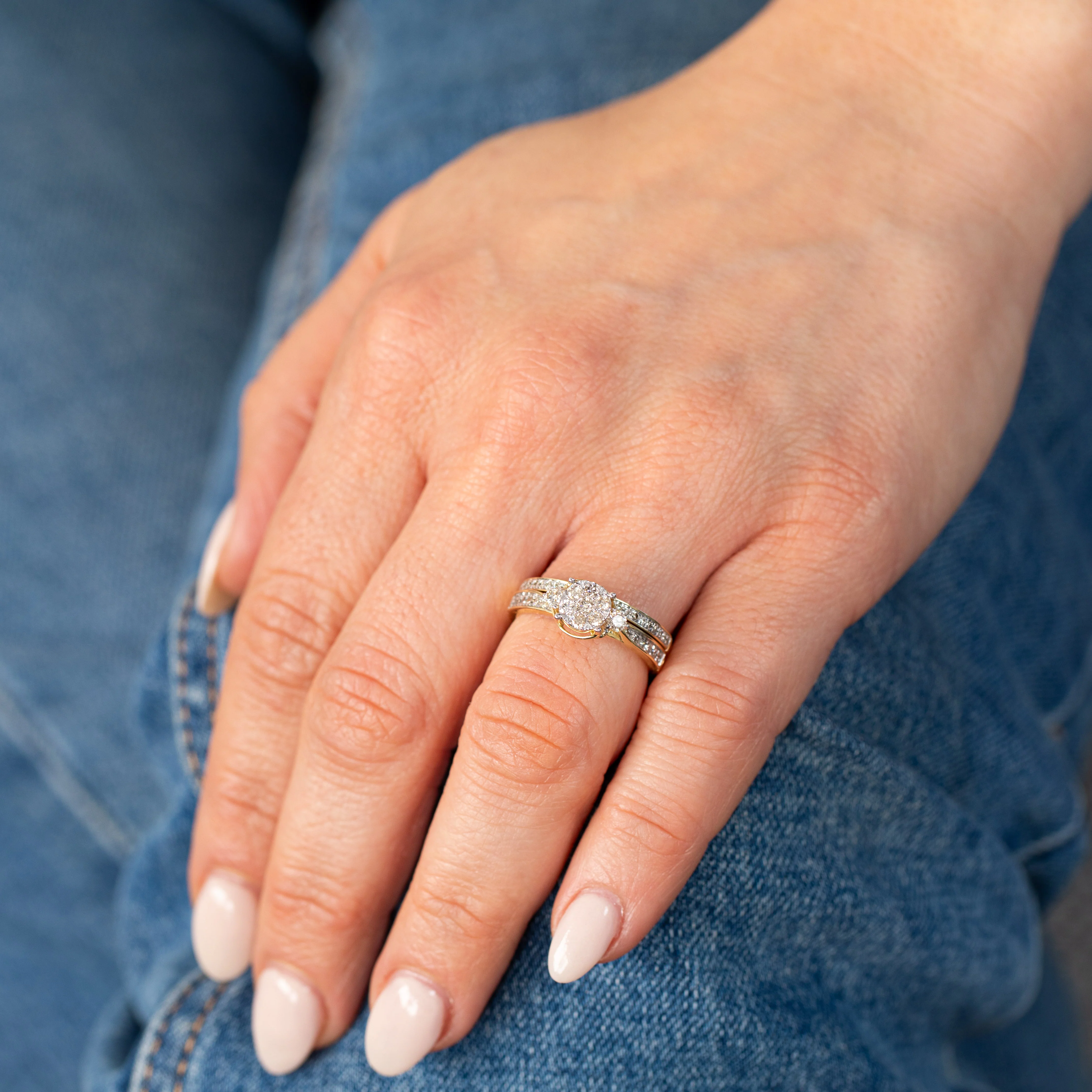 9ct Yellow Gold 3/5 Carat Diamond Bridal Ring Set - Image 3