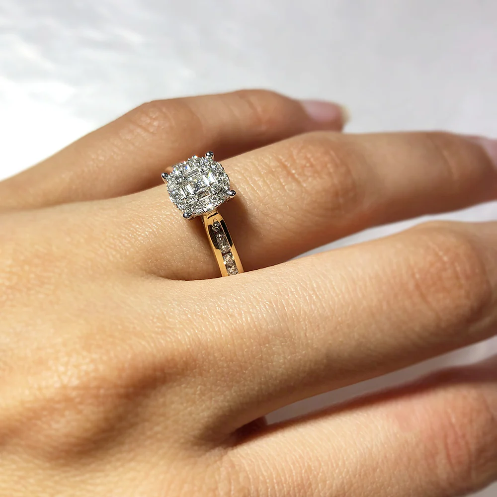 9ct Yellow Gold 3/8 Carat Diamond Ring with Brilliant Princess and Baguette Diamonds - Image 2