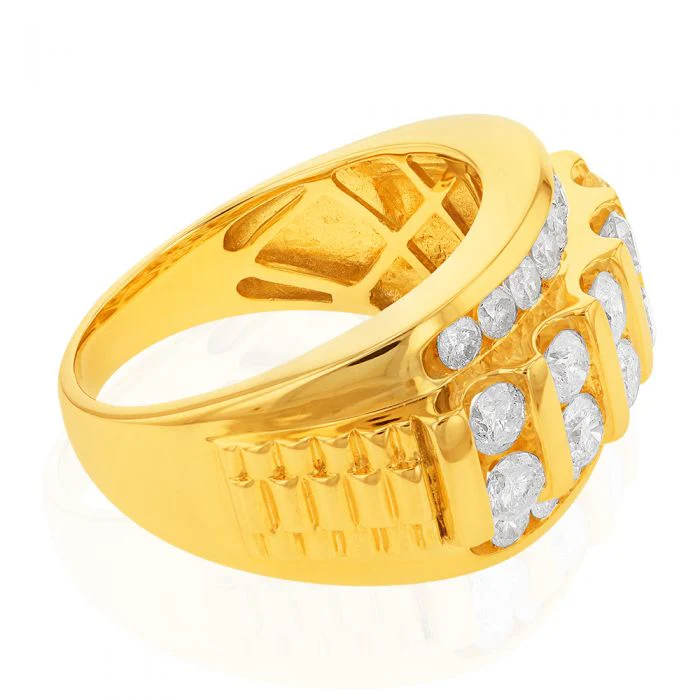 9ct Yellow Gold 3 Carat Diamond Mens Ring - Image 2