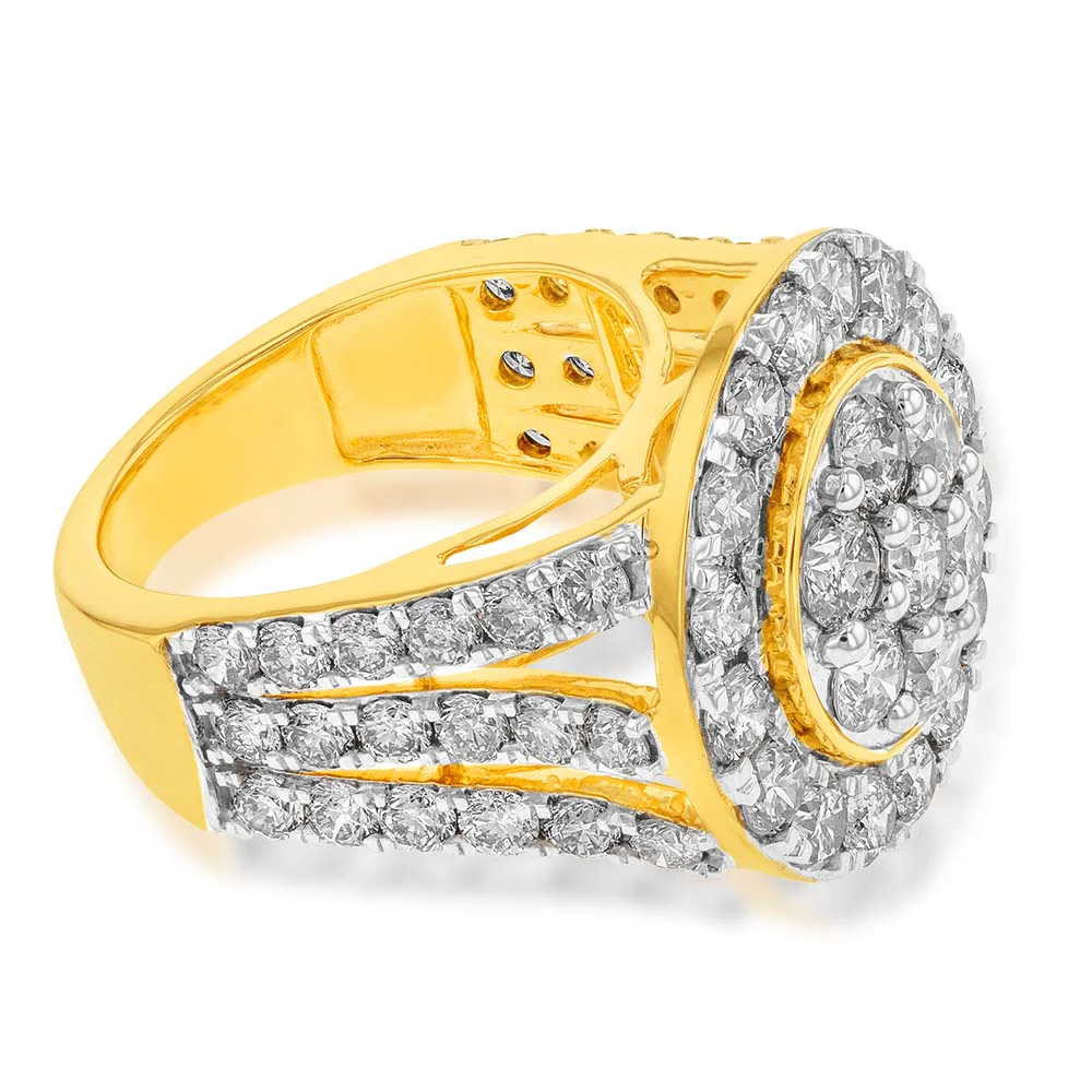 9ct Yellow Gold 4 Carat Diamond Round Shape Cluster Ring - Image 2