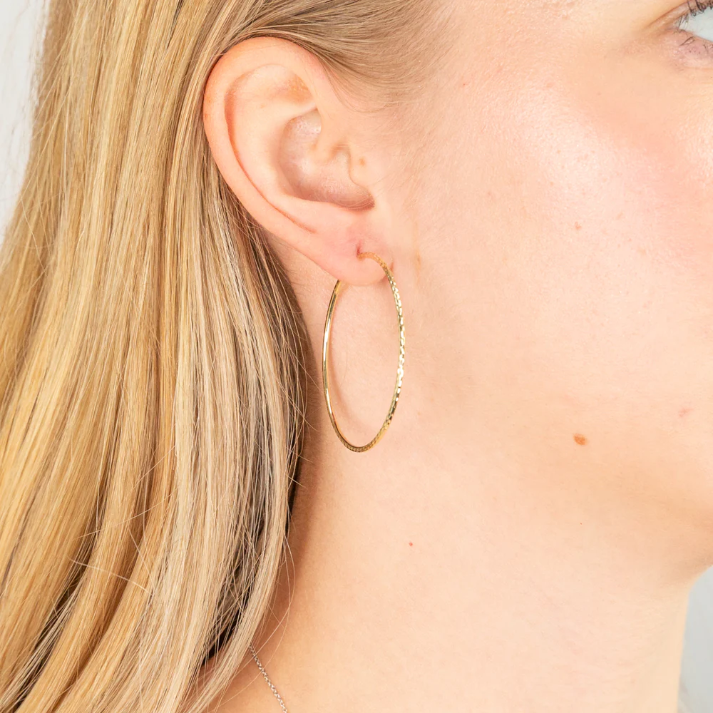 9ct Yellow Gold 40mm Diamond Cut Earrings - Image 2