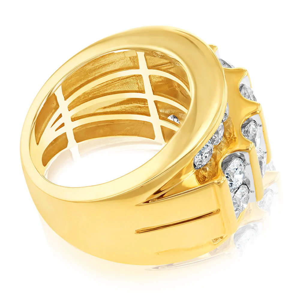 9ct Yellow Gold 5 Carats Diamond Mens Ring with 24 Brilliant Diamonds - Image 2