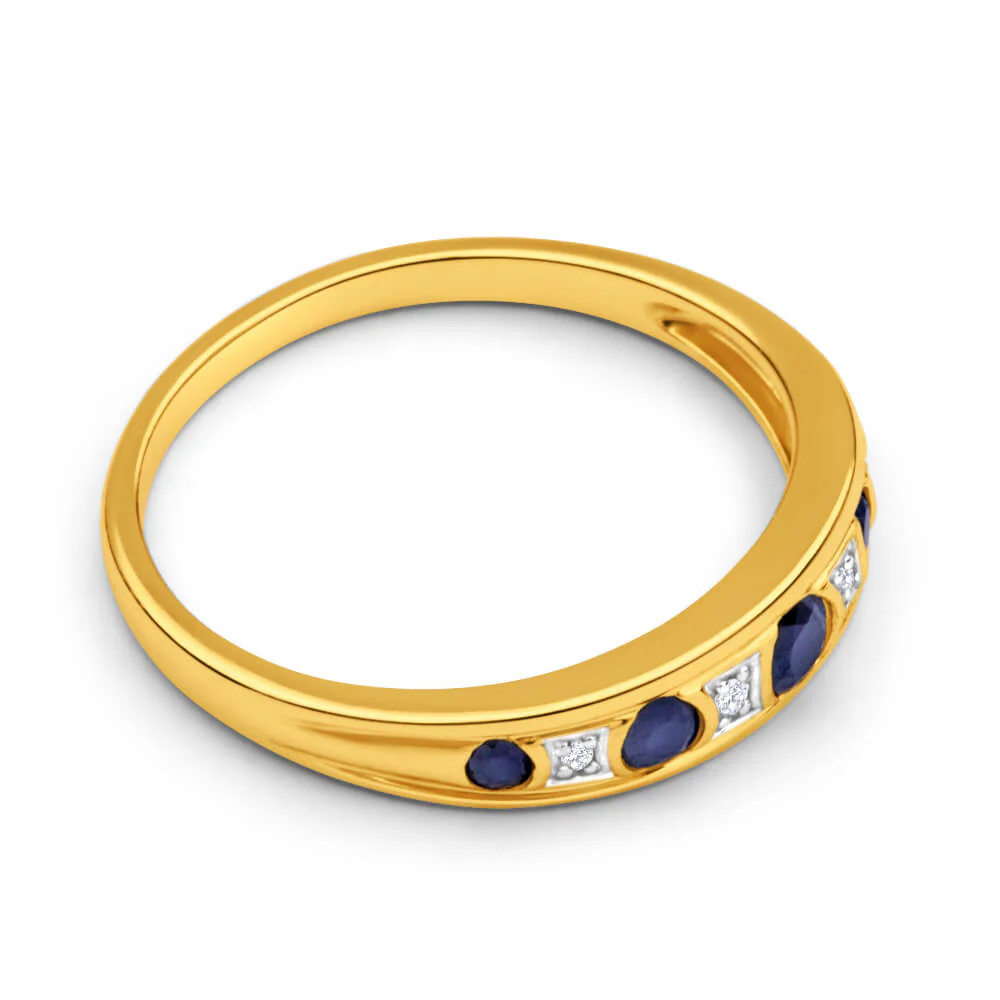 9ct Yellow Gold 5 Natural Sapphire and Diamond Ring - Image 2