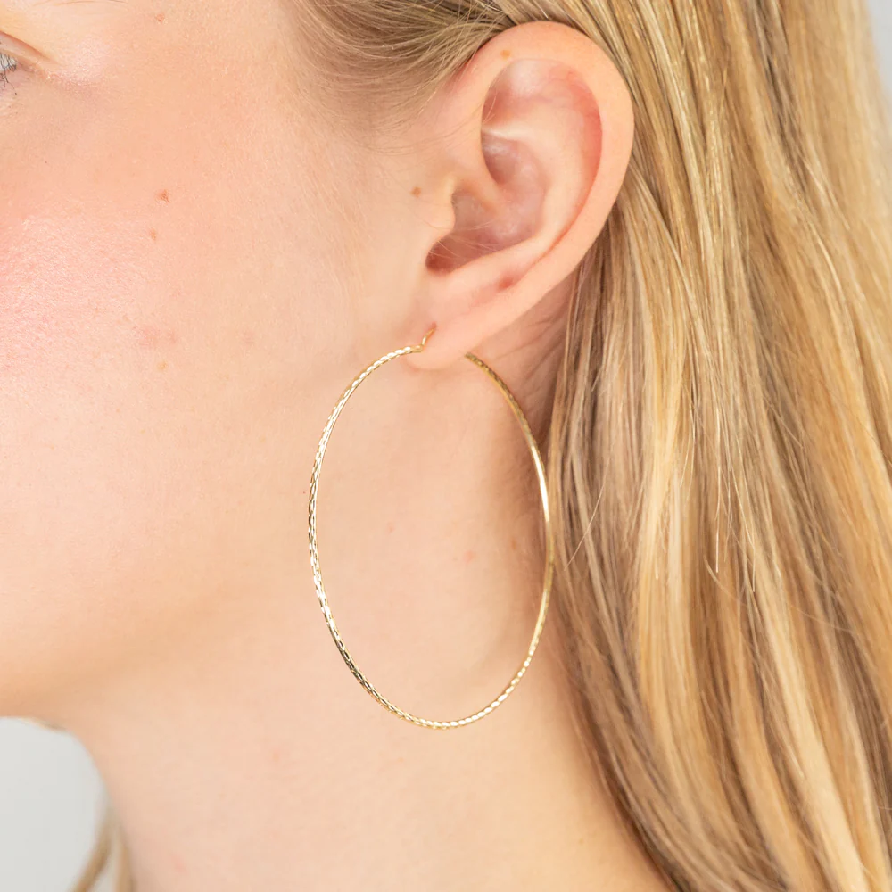 9ct Yellow Gold 60mm Diamond Cut Hoop Earrings - Image 2