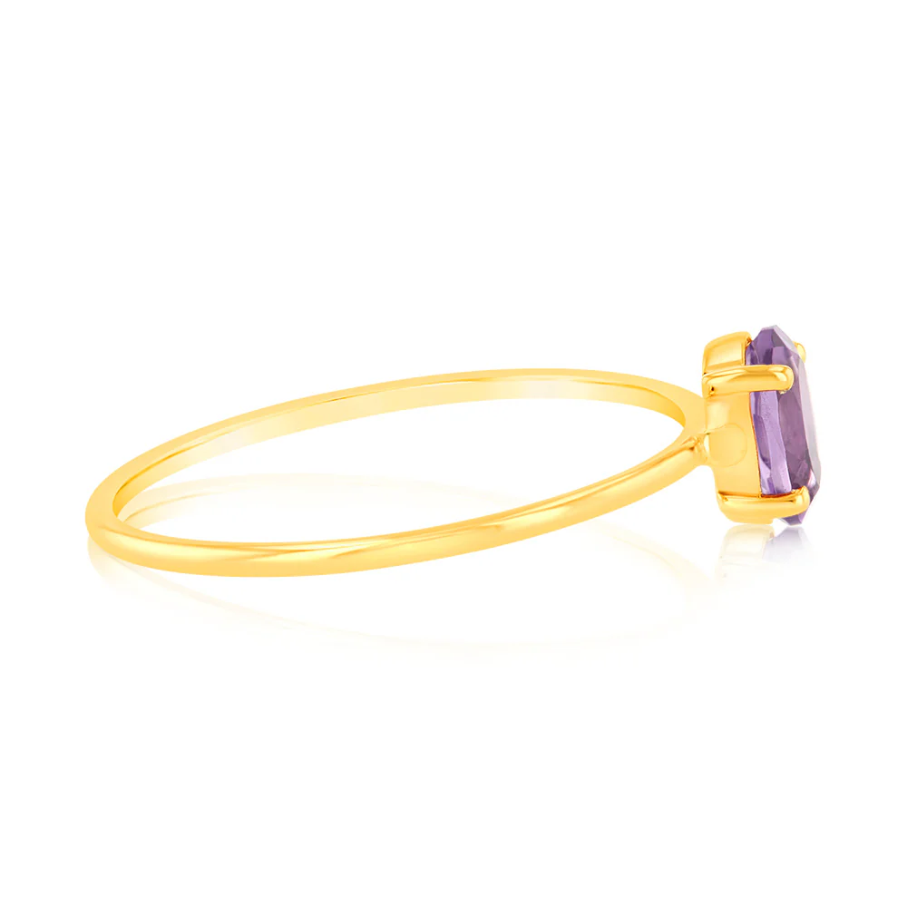 9ct Yellow Gold 6x4mm Oval 0.39Ct Amethyst  Ring - Image 2