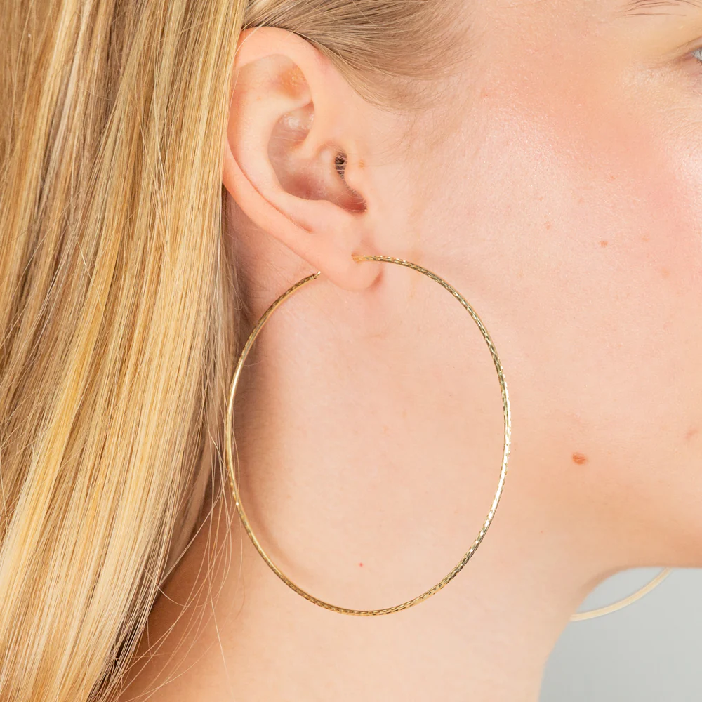 9ct Yellow Gold 70mm Diamond Cut Hoop Earrings - Image 2