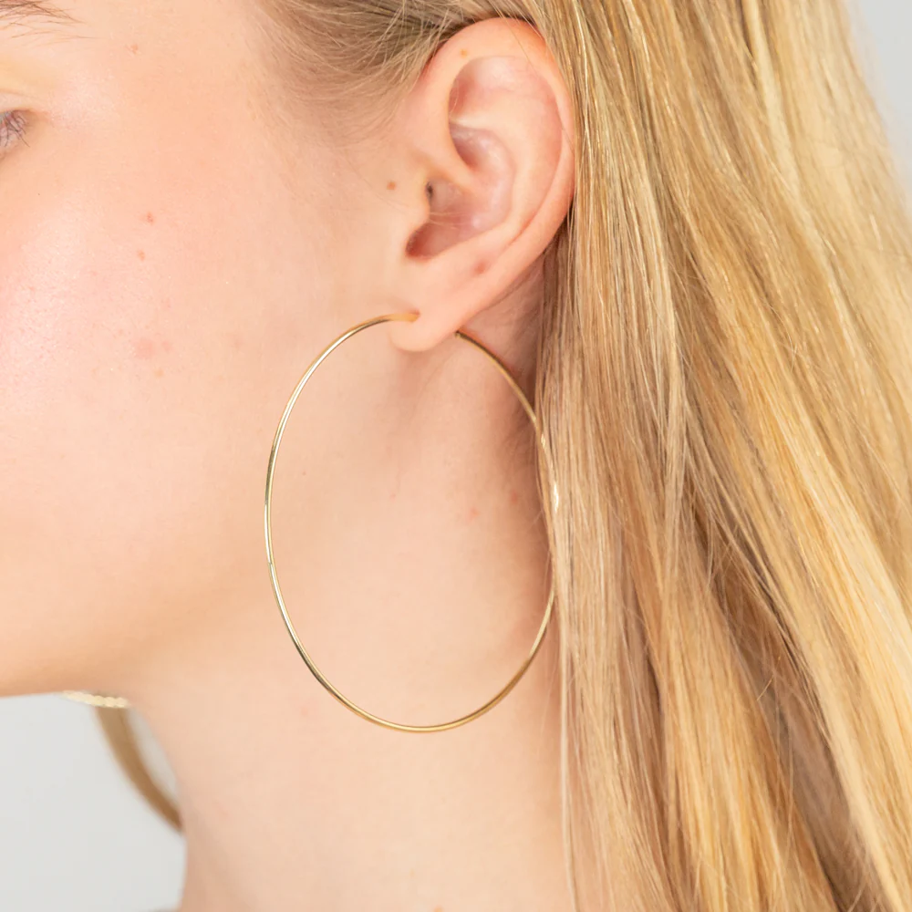 9ct Yellow Gold 70mm Plain Hoop Earrings - Image 2