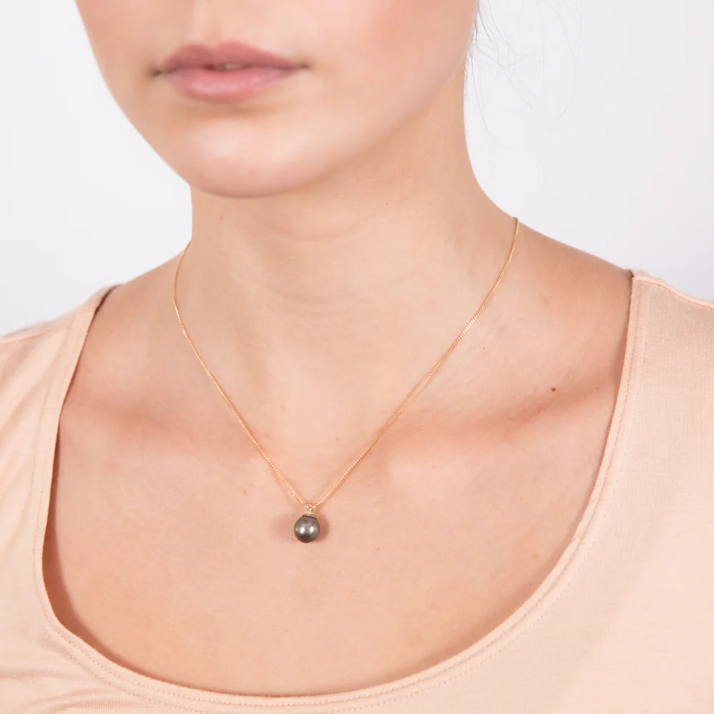 9ct Yellow Gold 8-10mm Tahitian Pearl Pendant on 45cm Chain - Image 2