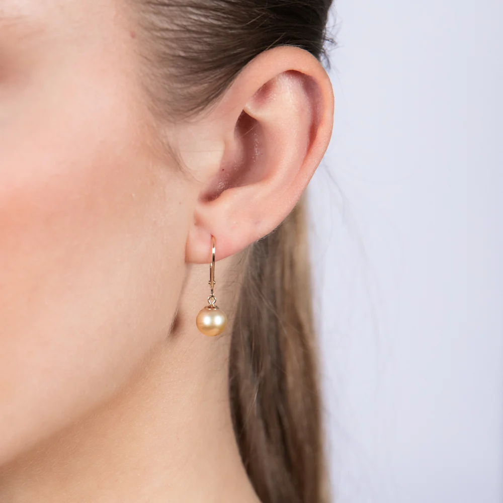 9ct Yellow Gold 8-9mm Golden South Sea Pearl Drop Earrings - Image 2