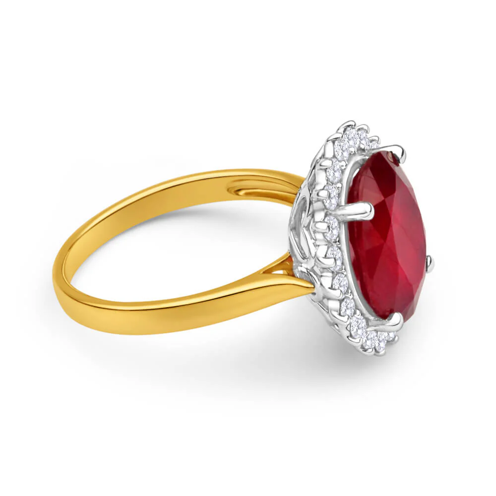 9ct Yellow Gold 8ct Natural Enhanced Ruby and 1/2 Carat Diamond Ring - Image 2