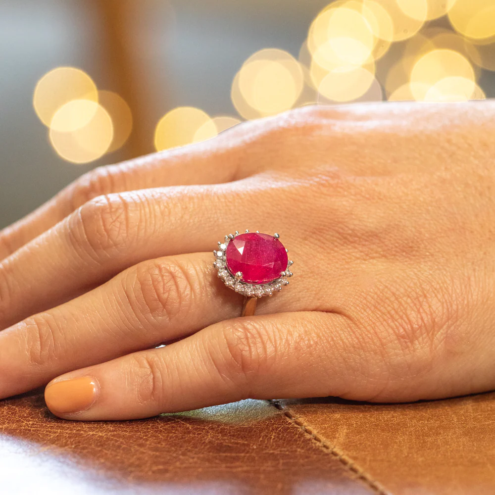 9ct Yellow Gold 8ct Natural Enhanced Ruby and 1/2 Carat Diamond Ring - Image 3