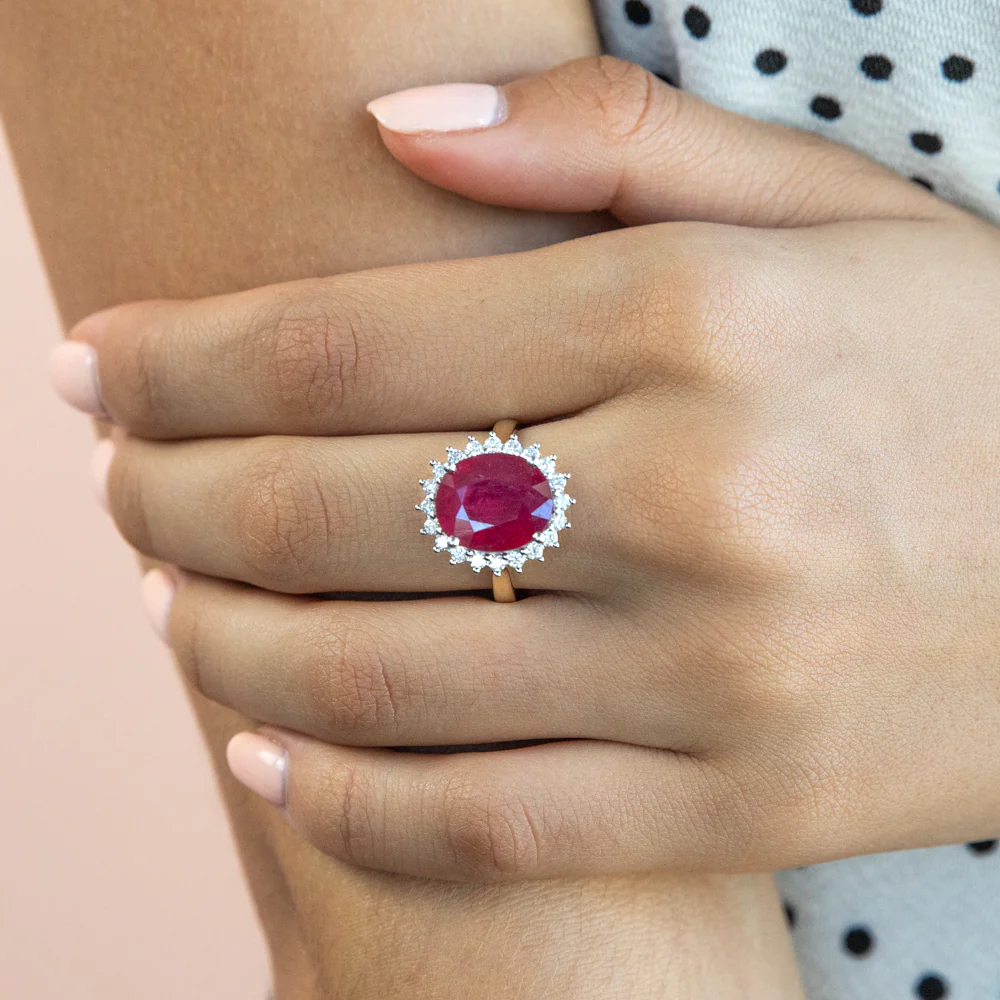 9ct Yellow Gold 8ct Natural Enhanced Ruby and 1/2 Carat Diamond Ring - Image 4