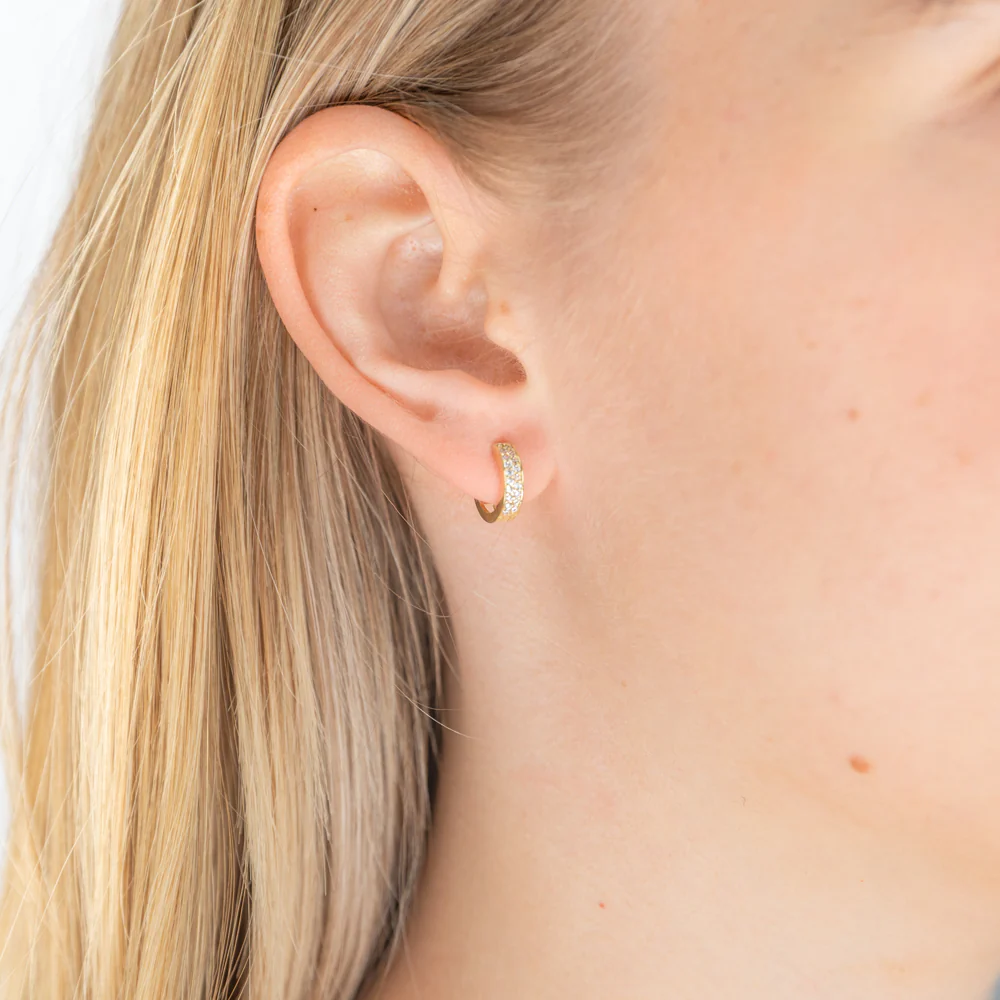 9ct Yellow Gold 8mm Cubic Zirconia Pave Huggie Earrings - Image 2