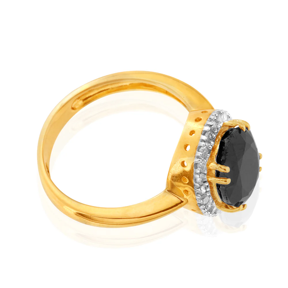 9ct Yellow Gold 8X10mm Oval Cut Natural Sapphire and Diamond Ring - Image 2