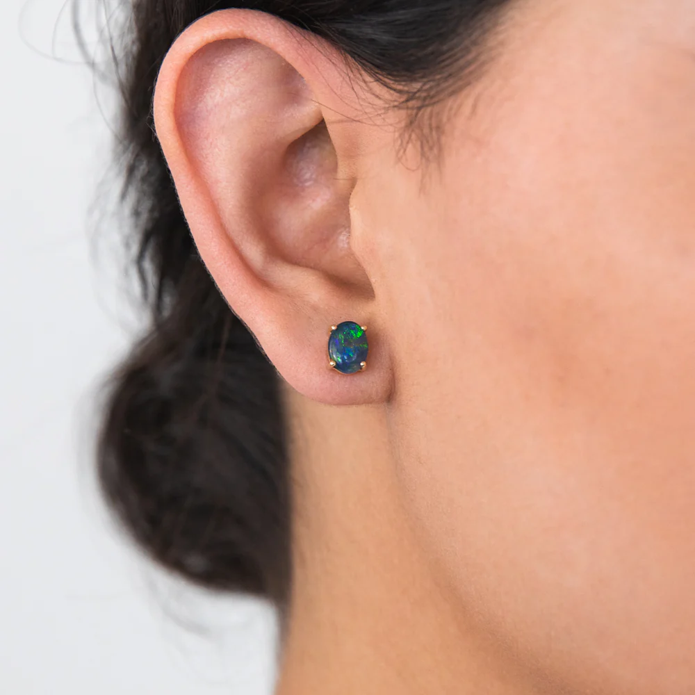 9ct Yellow Gold 8x6mm Triplet Opal Studs - Image 2