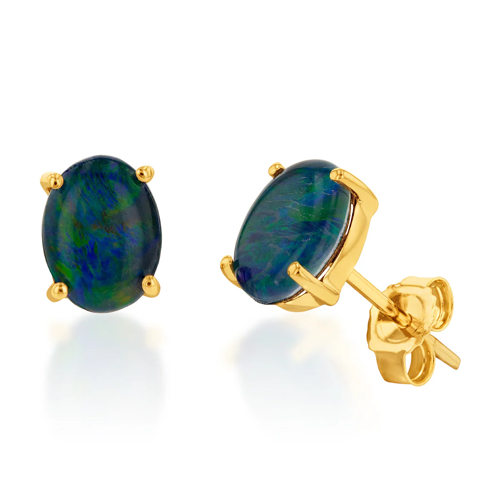 9ct Yellow Gold 8x6mm Triplet Opal Studs - Image 3