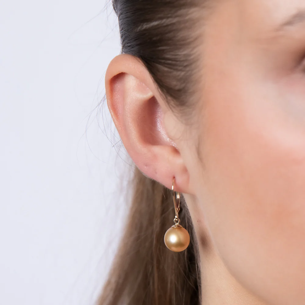 9ct Yellow Gold 9-10mm Golden South Sea Pearl Drop Earrings - Image 2