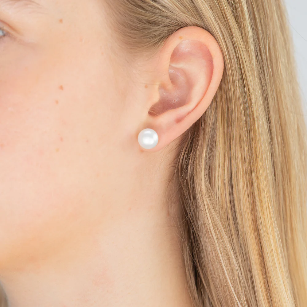 9ct Yellow Gold 9mm White Freshwater Pearl Stud Earrings - Image 2