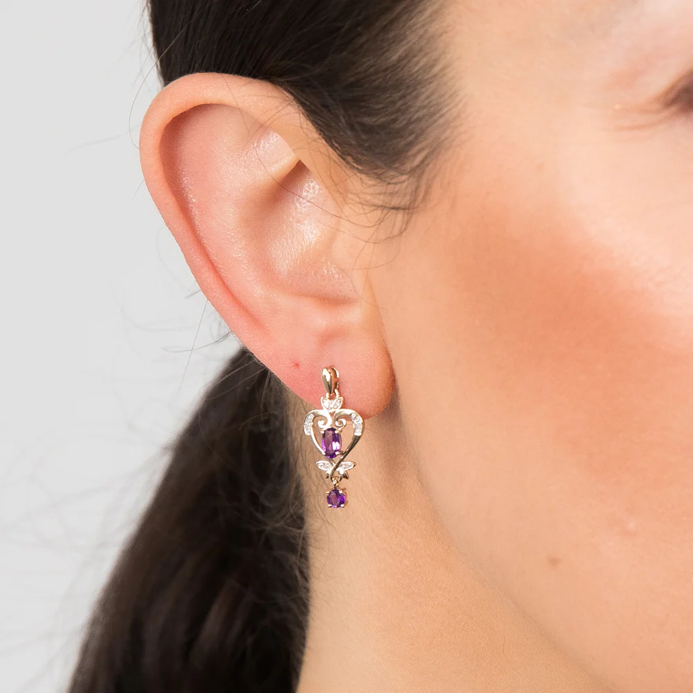 9ct Yellow Gold Amethyst And Diamond Drop Earrings - Image 2