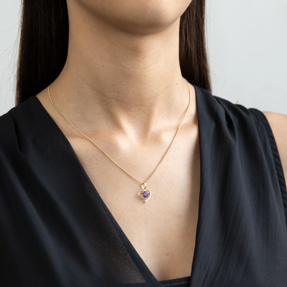 9ct Yellow Gold Amethyst Heart Pendant - Image 2
