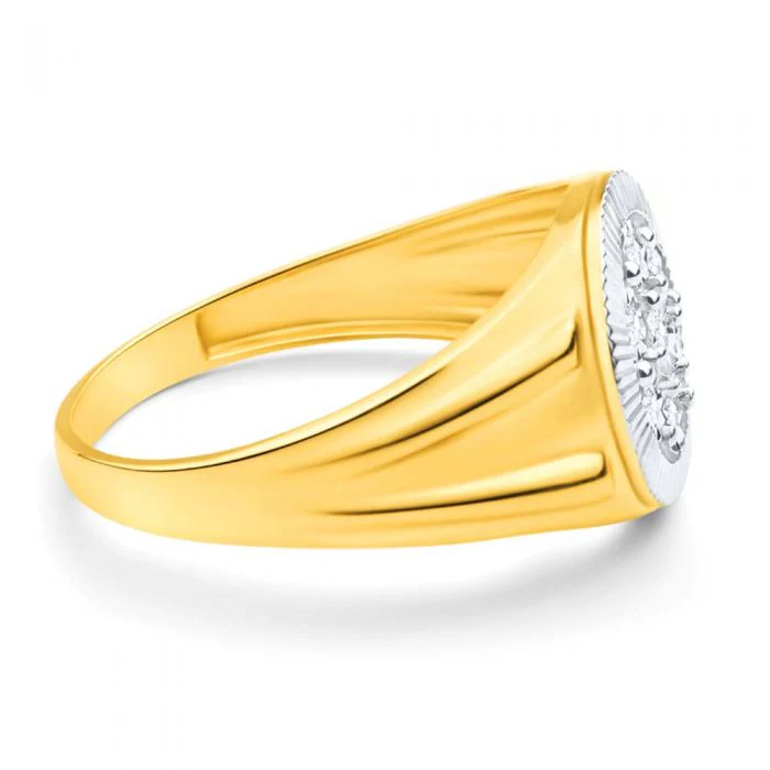 9ct Yellow Gold And Rhodium Gents Diamond Ring - Image 2