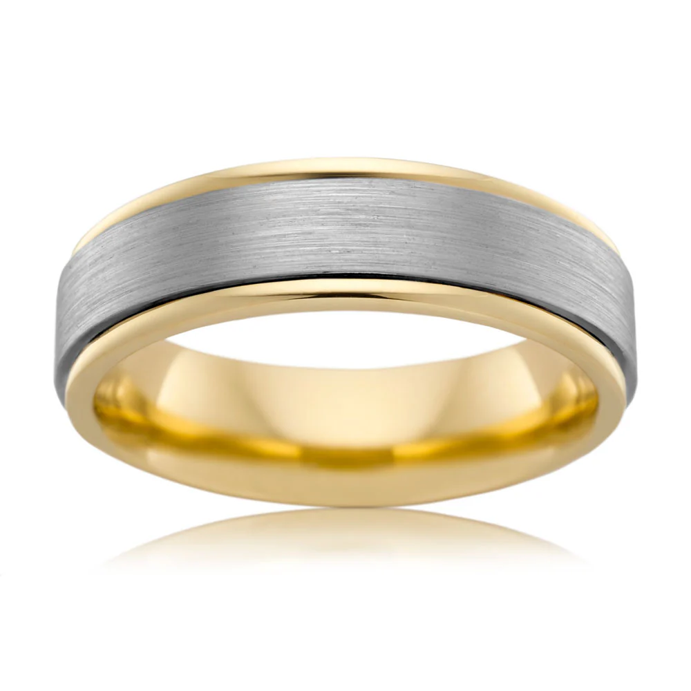 9ct Yellow Gold and Titanium 6.5mm Matt Finish Ring. All Sizes - Image 2