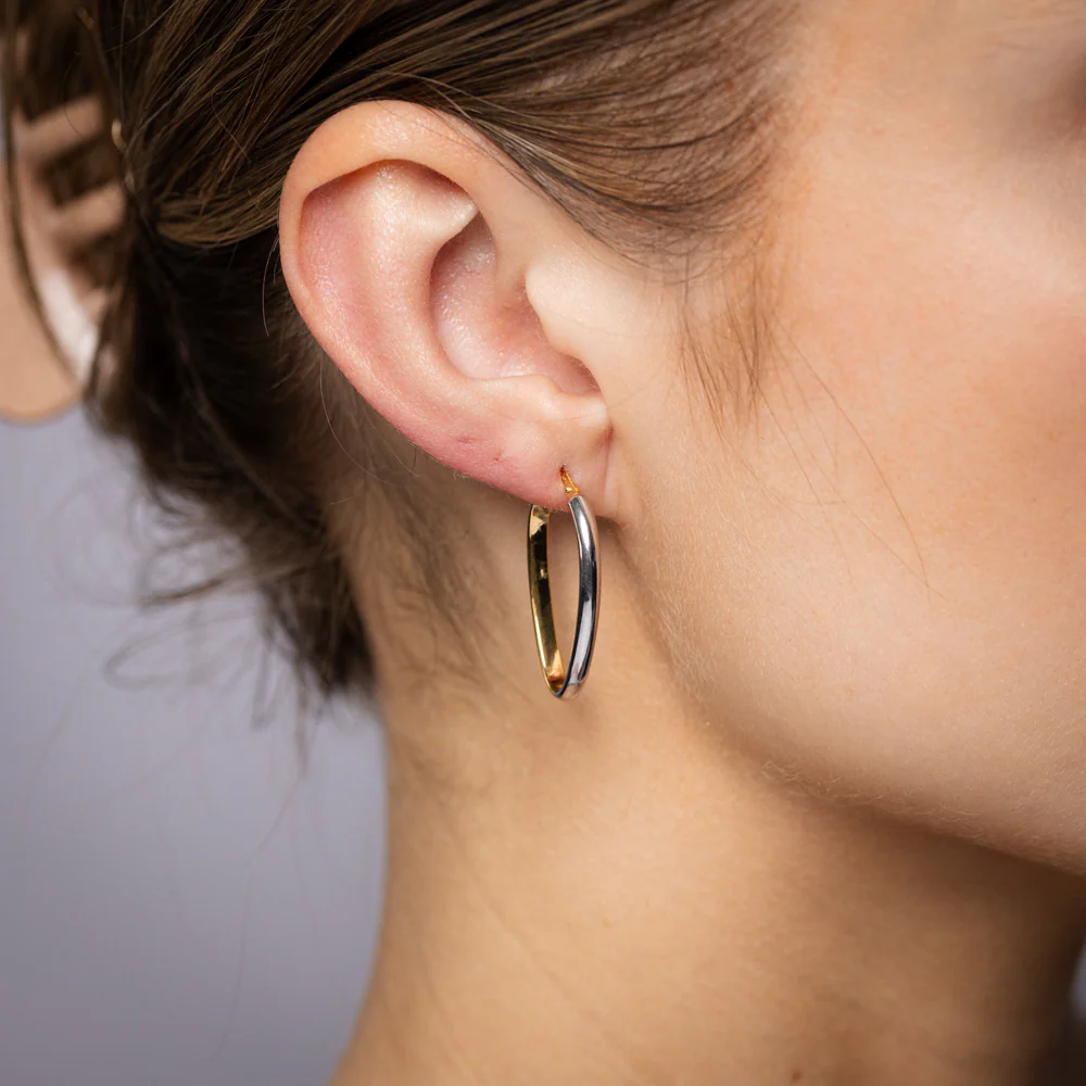 9ct Yellow Gold And White Two Tone Gold Silverfilled Fancy Hoop Earrings - Image 2