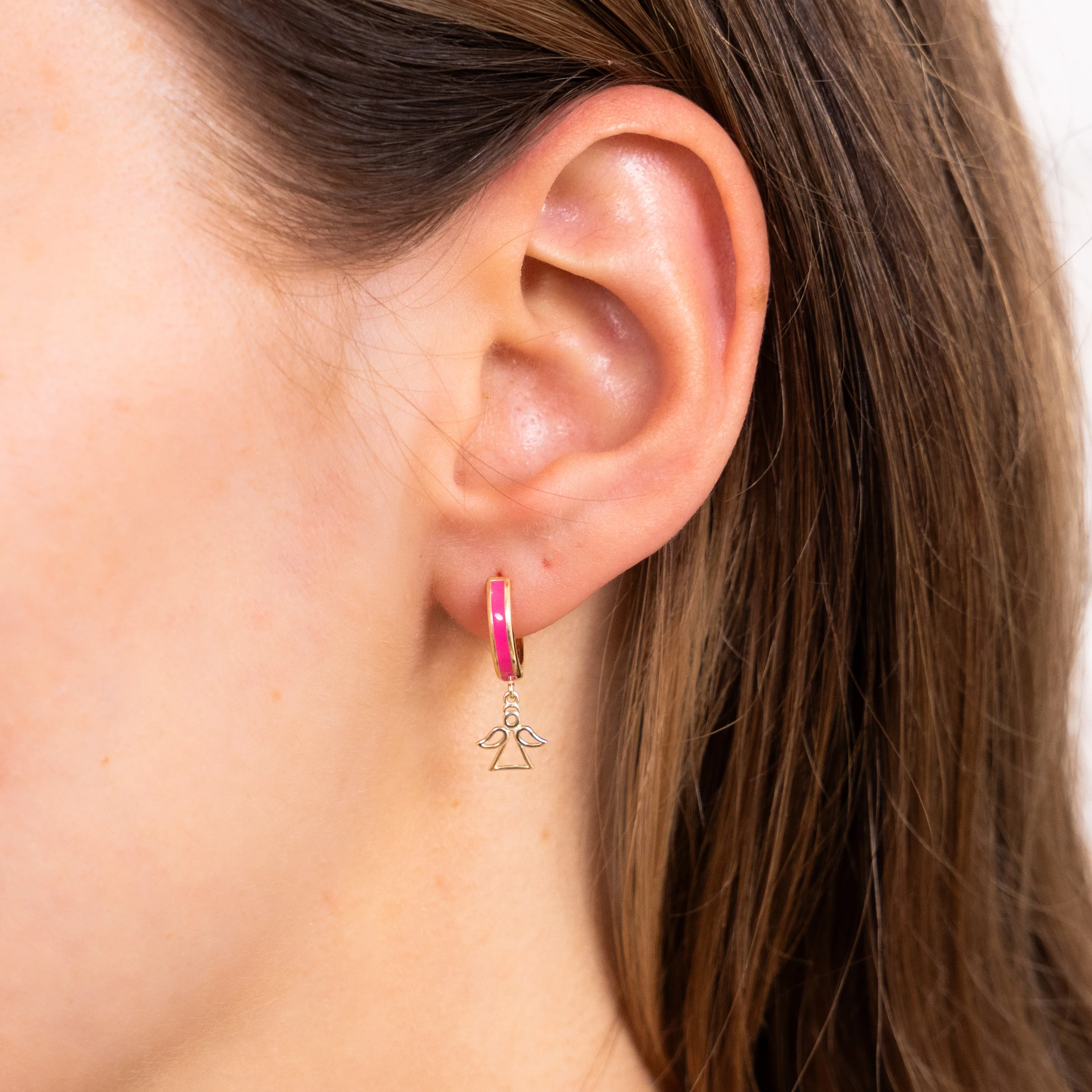 9ct Yellow Gold Angel On Red Enamel Sleeper Earrings - Image 2