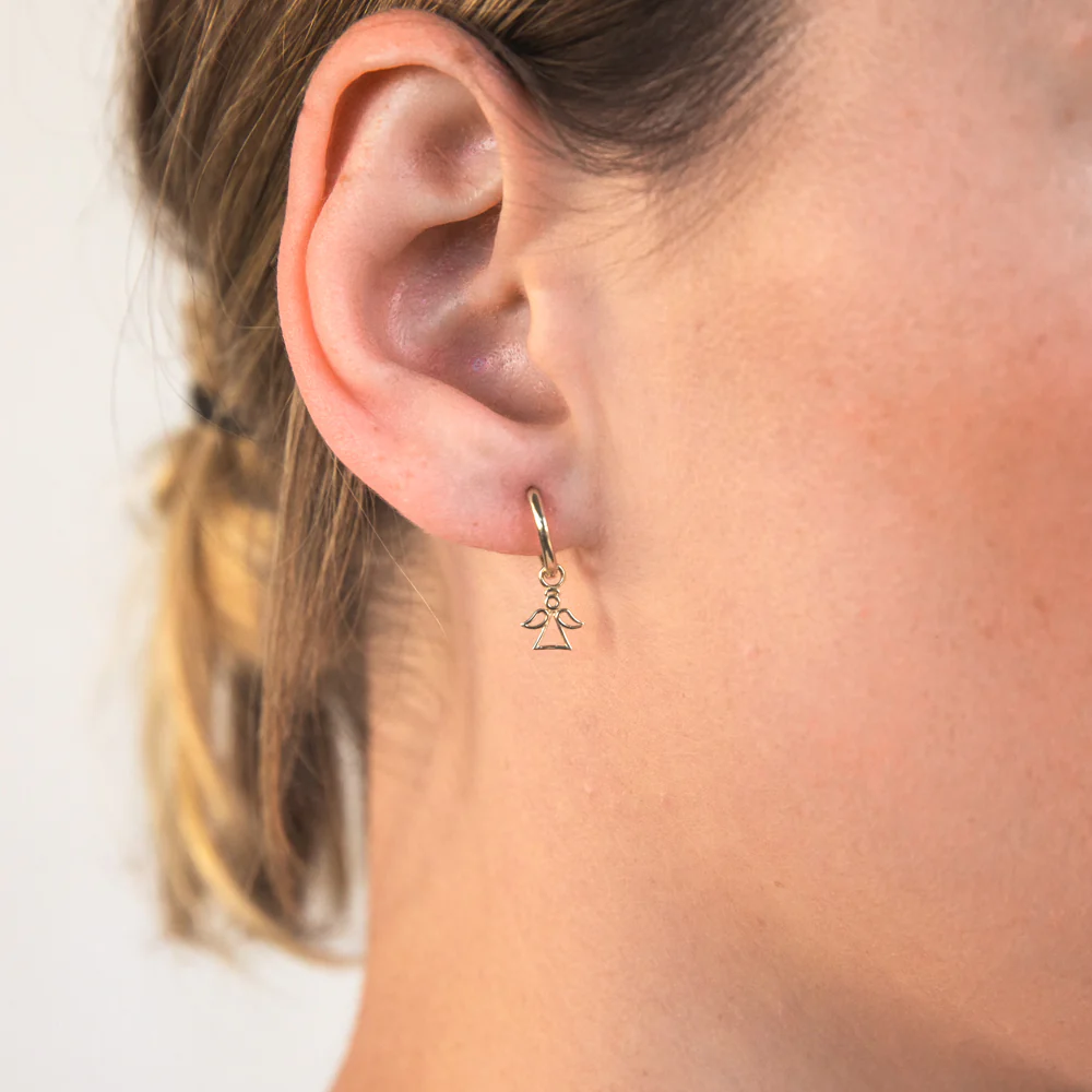 9ct Yellow Gold Angel On Sleeper Earrings - Image 2