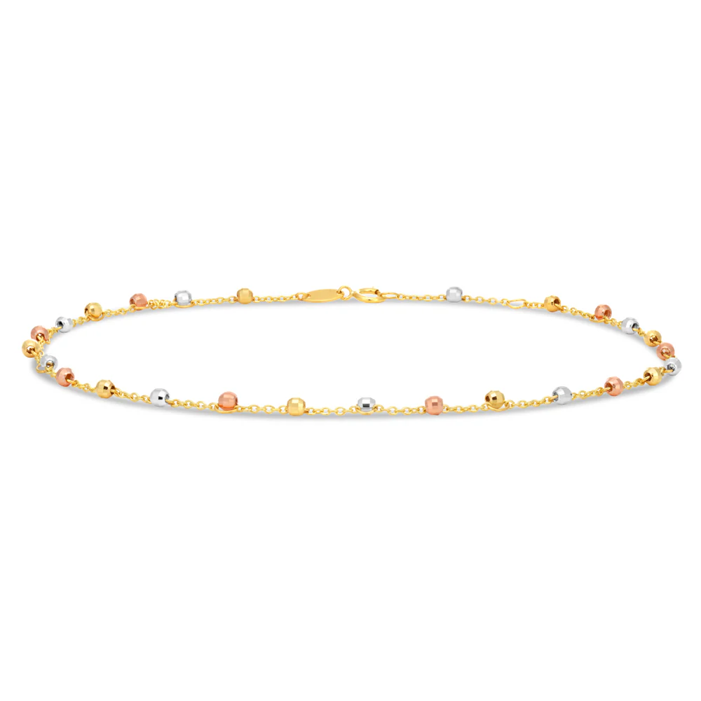 9ct Yellow Gold Ball Charms on 27cm Trace Link Anklet - Image 2