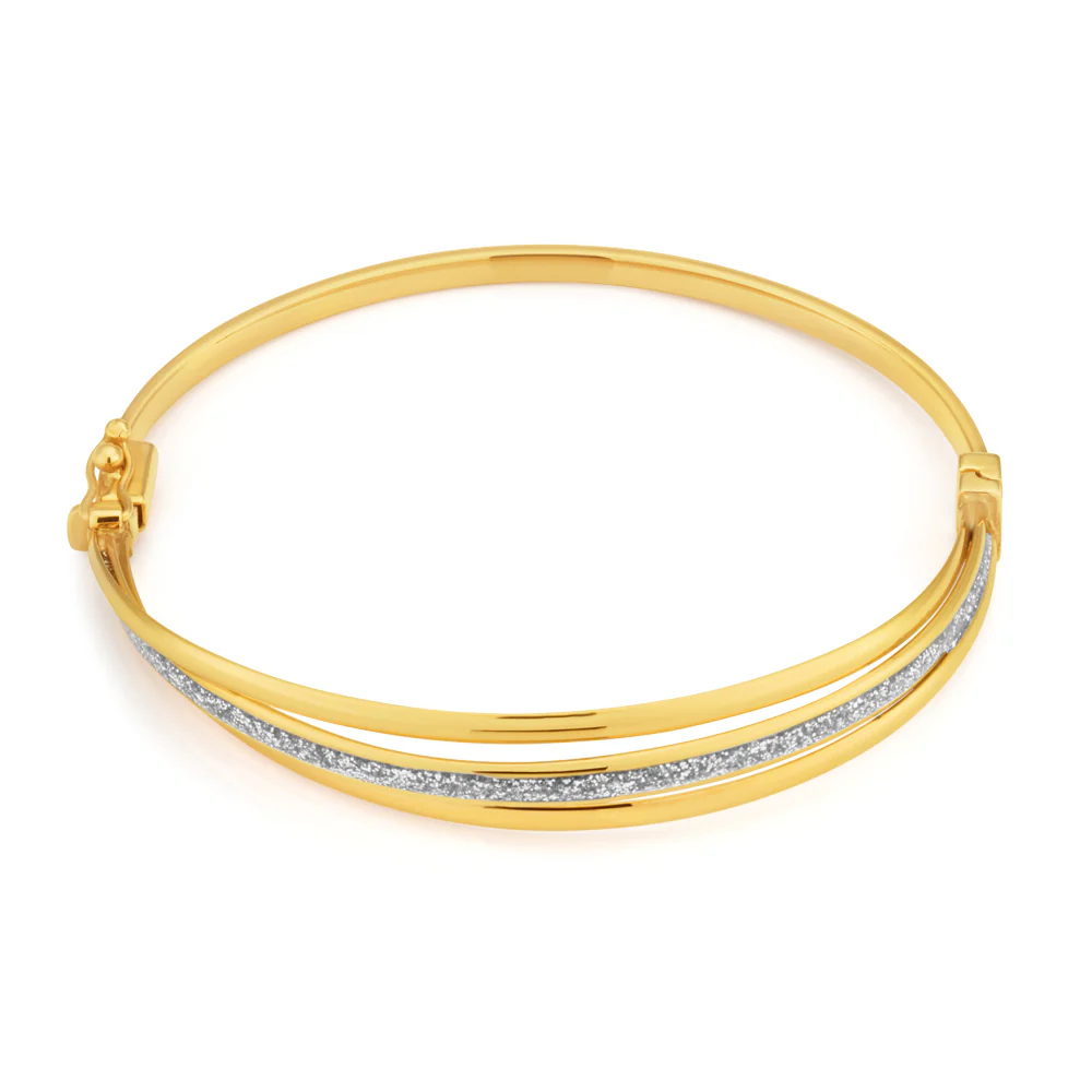 9ct Yellow Gold Bangle 65mm With Stardust Enamel Feature - Image 2